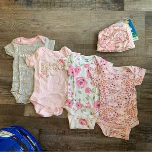 Gerber 0-3 month onesies and hats